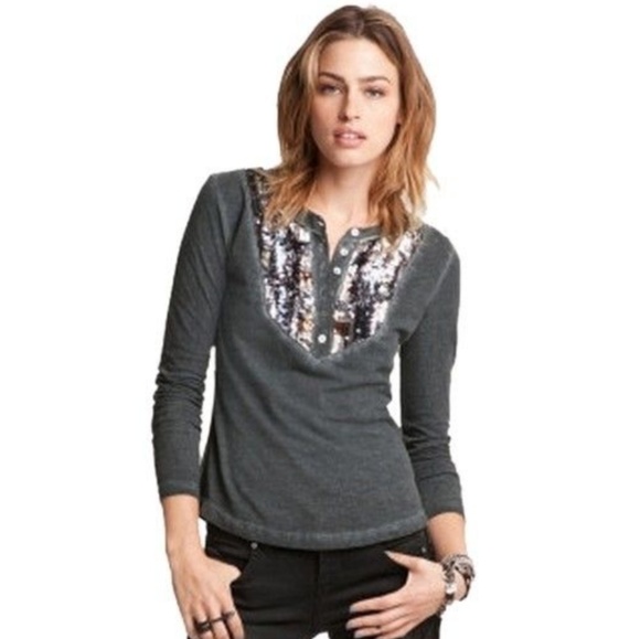 Free People Tops - FREE PEOPLE Tiger Eyes Sequined Henley